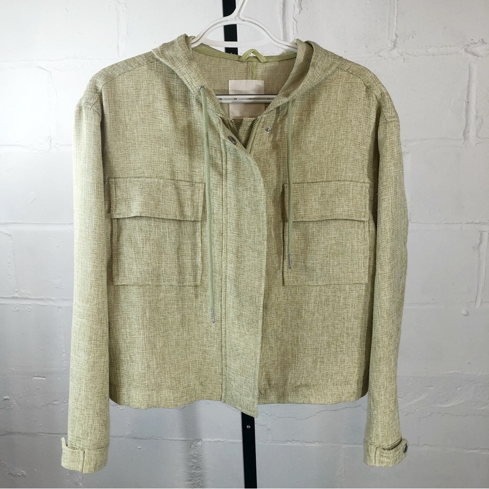 Avec Les Filles Crop Hooded Jacket Size S Lime Green Long Sleeve
